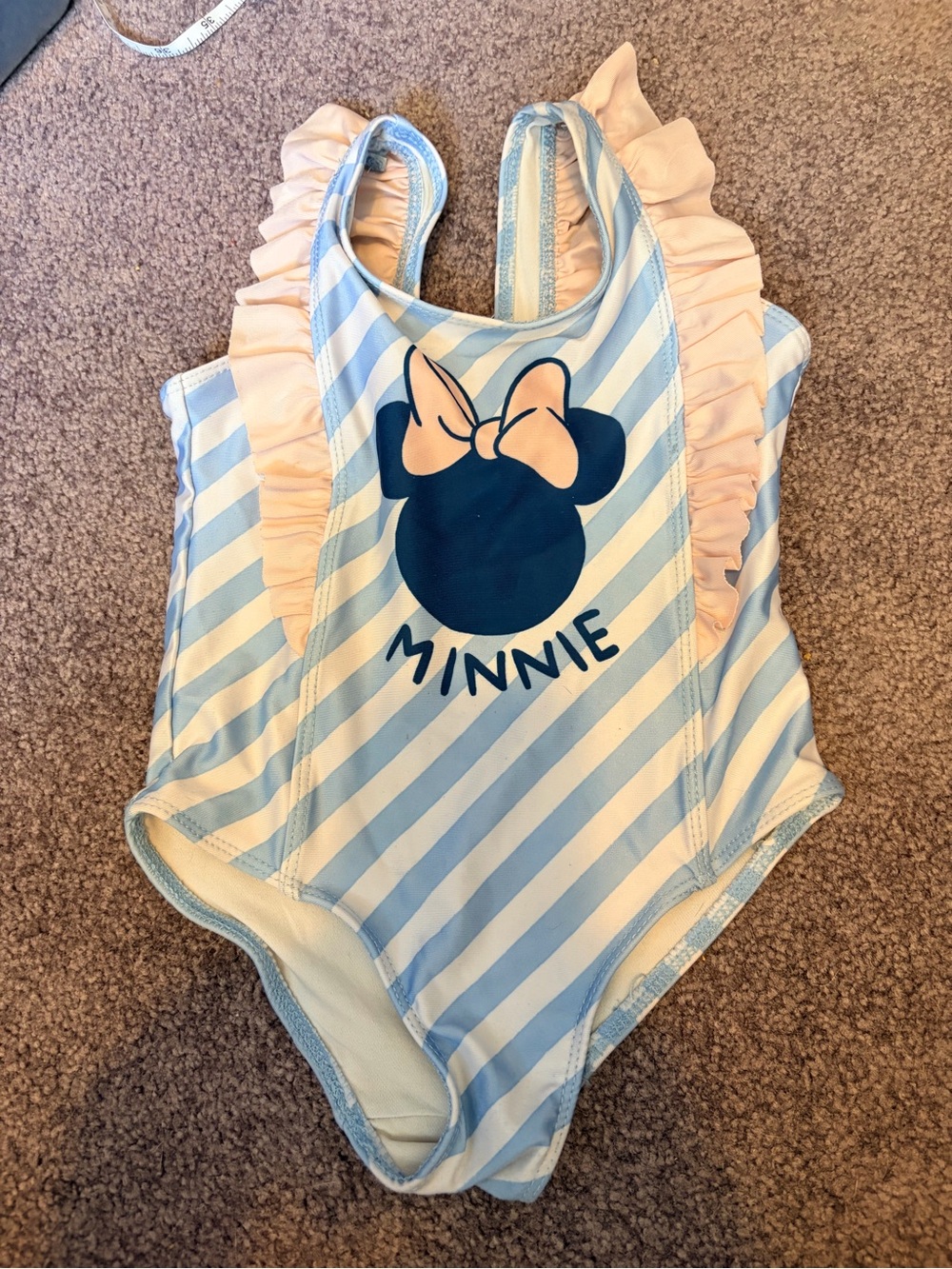 Disney Minnie Blue & Pink Striped Ruffle One-Piece Swimsuit
